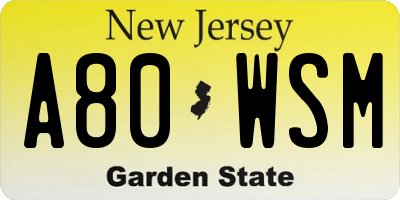 NJ license plate A80WSM