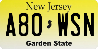 NJ license plate A80WSN