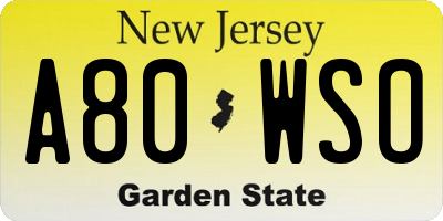 NJ license plate A80WSO