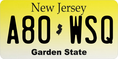 NJ license plate A80WSQ