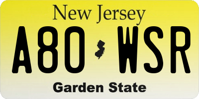 NJ license plate A80WSR