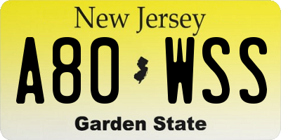 NJ license plate A80WSS