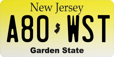 NJ license plate A80WST