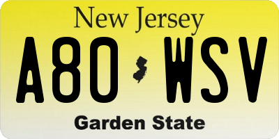 NJ license plate A80WSV