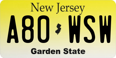 NJ license plate A80WSW