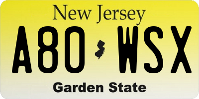NJ license plate A80WSX