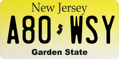 NJ license plate A80WSY
