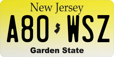 NJ license plate A80WSZ