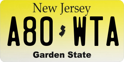 NJ license plate A80WTA