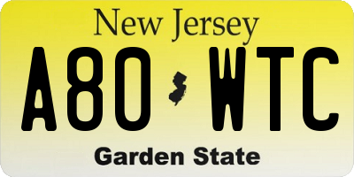 NJ license plate A80WTC