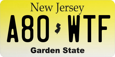 NJ license plate A80WTF