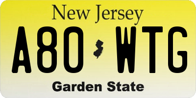 NJ license plate A80WTG