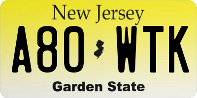 NJ license plate A80WTK