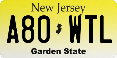 NJ license plate A80WTL
