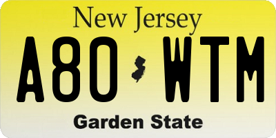 NJ license plate A80WTM