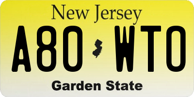 NJ license plate A80WTO