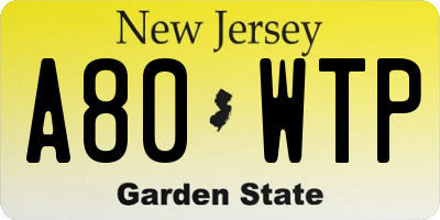NJ license plate A80WTP