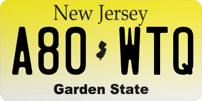 NJ license plate A80WTQ