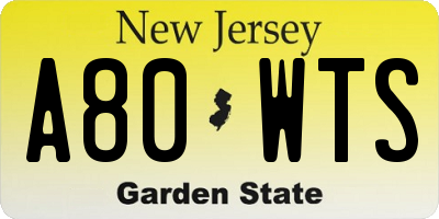 NJ license plate A80WTS
