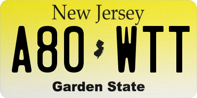 NJ license plate A80WTT