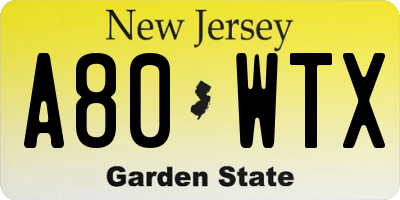 NJ license plate A80WTX