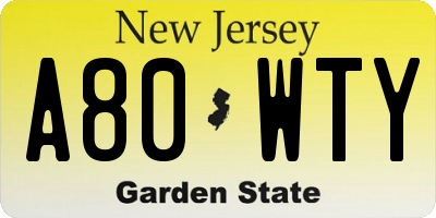 NJ license plate A80WTY