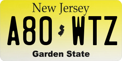 NJ license plate A80WTZ