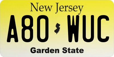 NJ license plate A80WUC