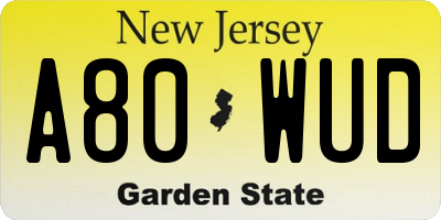 NJ license plate A80WUD