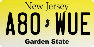 NJ license plate A80WUE