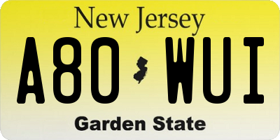 NJ license plate A80WUI