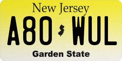 NJ license plate A80WUL
