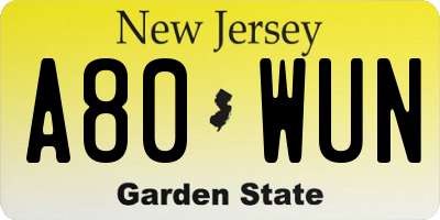 NJ license plate A80WUN