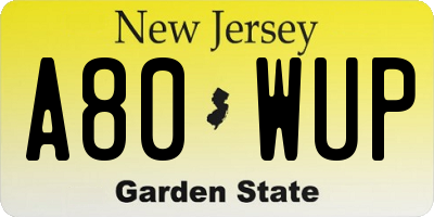 NJ license plate A80WUP