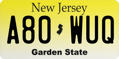 NJ license plate A80WUQ
