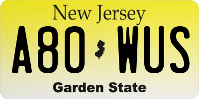 NJ license plate A80WUS