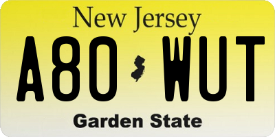 NJ license plate A80WUT