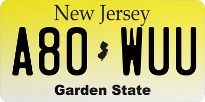 NJ license plate A80WUU