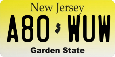 NJ license plate A80WUW