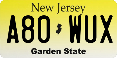 NJ license plate A80WUX