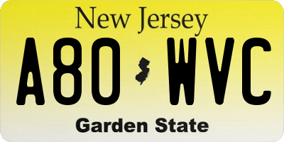 NJ license plate A80WVC
