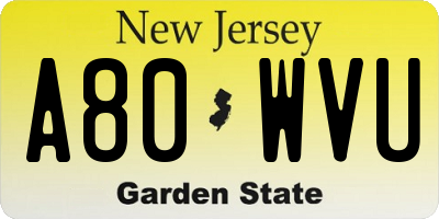 NJ license plate A80WVU