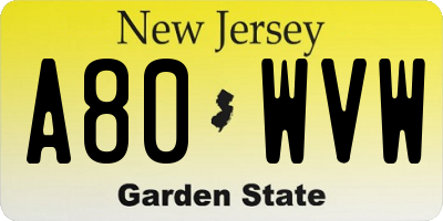 NJ license plate A80WVW