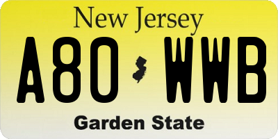 NJ license plate A80WWB