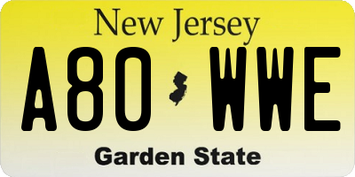 NJ license plate A80WWE