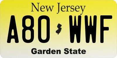 NJ license plate A80WWF