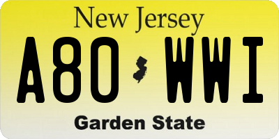 NJ license plate A80WWI