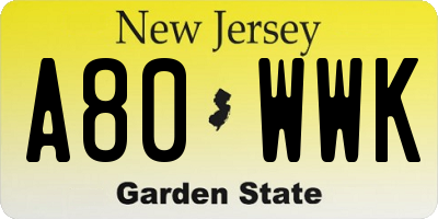 NJ license plate A80WWK