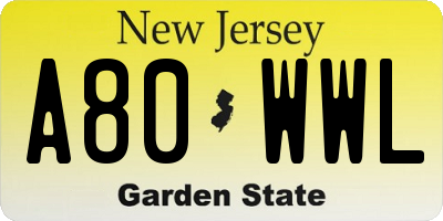 NJ license plate A80WWL