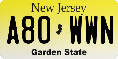 NJ license plate A80WWN